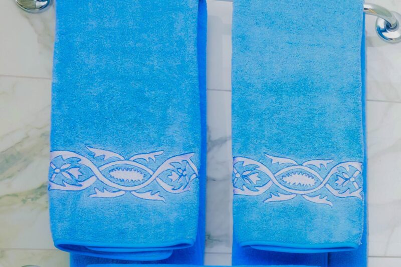 "Elysium Embroidered Bathroom Towels and Rugs Set" - Ceruleo - Image 5
