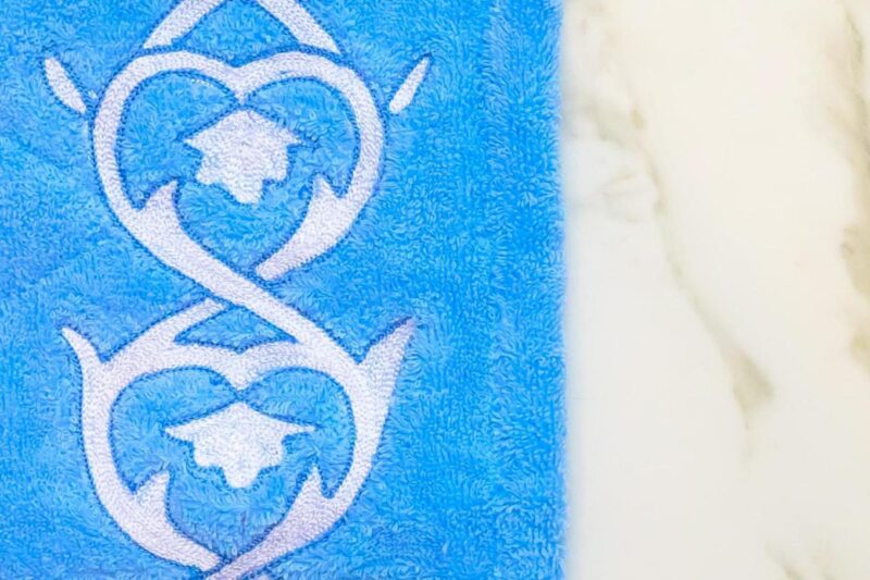 "Elysium Embroidered Bathroom Towels and Rugs Set" - Ceruleo - Image 9